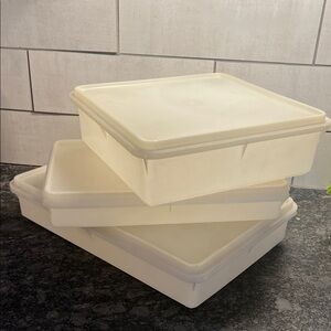 Vintage Tupperware Sheer storage containers. 2 rectangular and 1 square. Deli.
